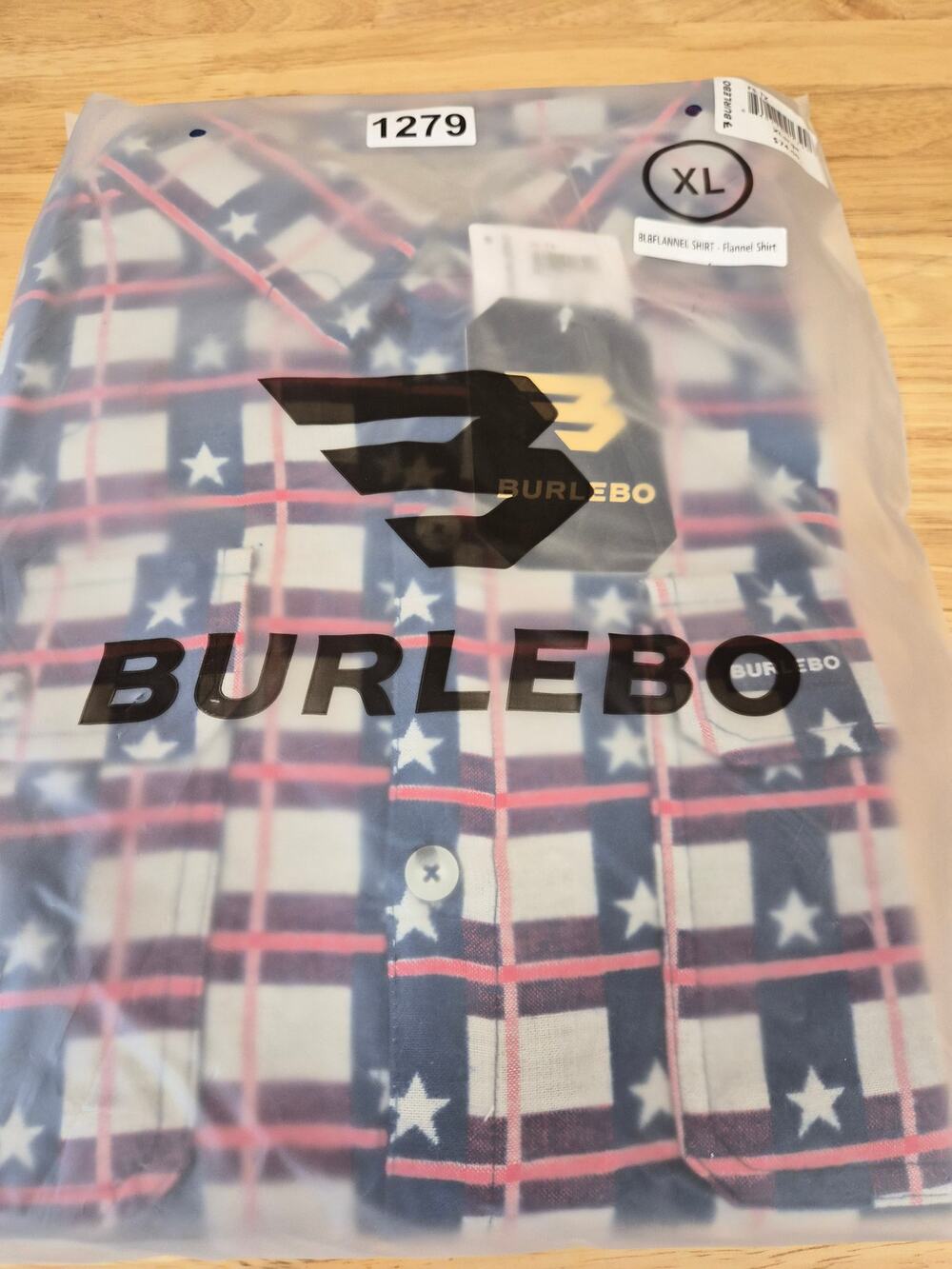 NWT Burlebo Flannel Shirt Men's Size XL Red White & Blue Texas Flag (1279)